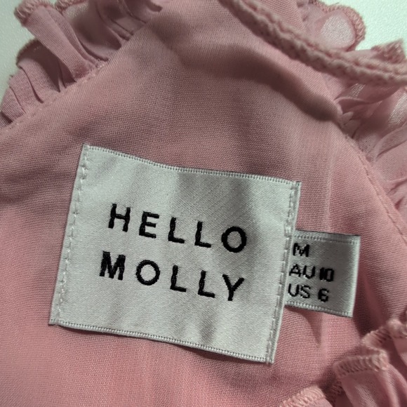 Hello Molly Pink Ruffle V-Neck Mini Dress Crinkle Tiered Flounce Size 6 - Picture 5 of 10